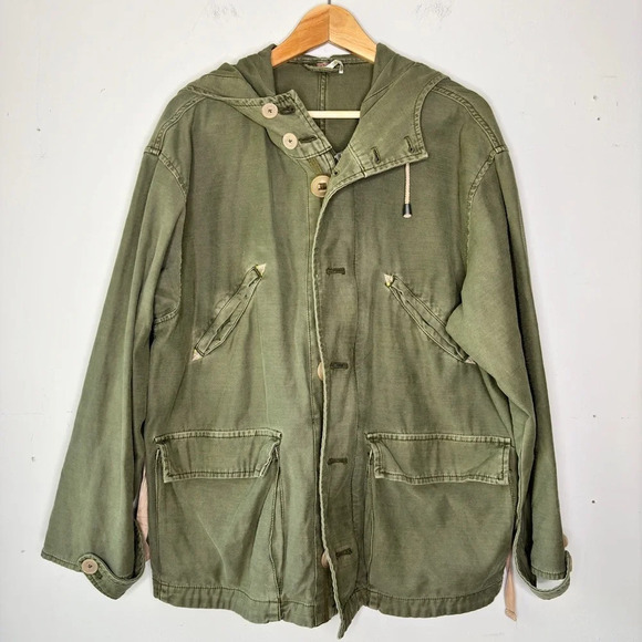 Free People Army Green Boho Style Joshua Tree Hooded Utility Jacket Size XS - Picture 2 of 11